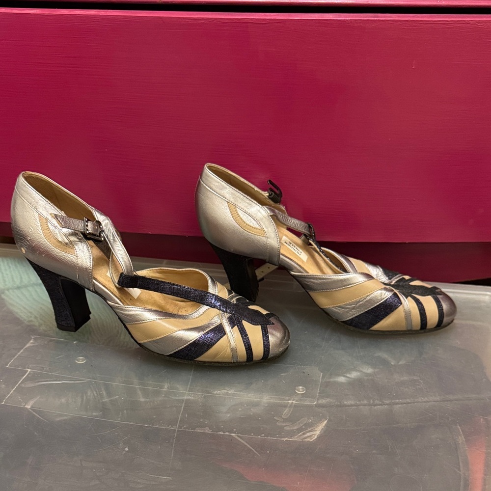 LaDuca Custom Dance Shoes Silver, Beige, and Purple glitter